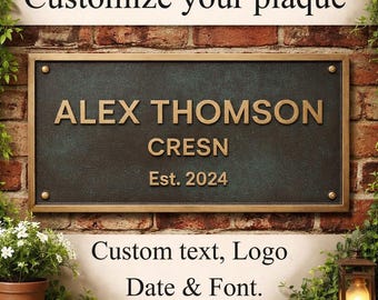 Custom Bronze Plaque | Personalized Name Plate with Text, Logo & Date | Vintage Bronze Finish | Indoor/Outdoor House Sign