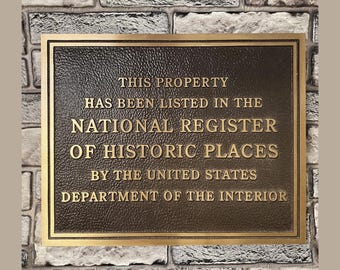 National Register of Historic Places Plaque: Cast Brass Historic Building Sign