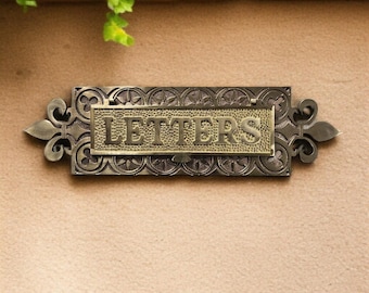 Solid Brass Victorian Mail Slot – Customizable Engraving, Rustic Letter Box
