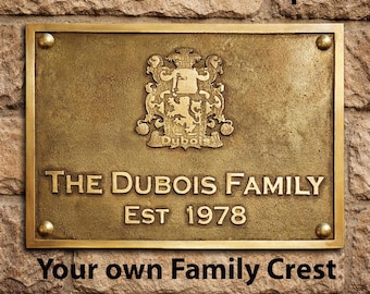 Custom Bronze Family Crest Plaque | Established Date Plaque | Outdoor House Sign | Vintage Metal Name Plate