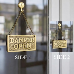 Solid Brass Fireplace Damper Sign: Antique Style Open/Closed Chain