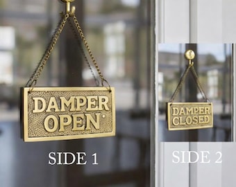 Solid Brass Fireplace Damper Sign: Antique Style Open/Closed Chain