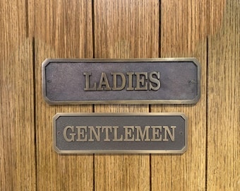 Vintage Style Bathroom Sign - 3D Embossed Bronze Plaque, Customizable