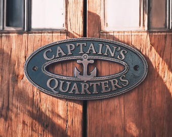 Nautical Captain's Quarters Sign: Antique Copper Finish, Solid Bronze - Nautical Brass Wall Decoration Plaque