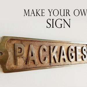 Solid Brass &quot;PACKAGES&quot; Plaque | Rustic Mail Sign | Handcrafted Delivery Marker | Durable Brass Wall Plate | Outdoor Package Customize Sign