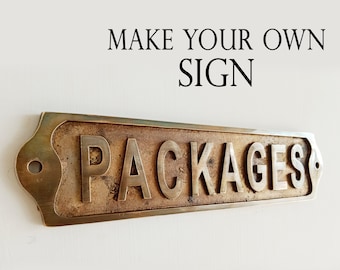 Solid Brass &quot;PACKAGES&quot; Plaque | Rustic Mail Sign | Handcrafted Delivery Marker | Durable Brass Wall Plate | Outdoor Package Customize Sign