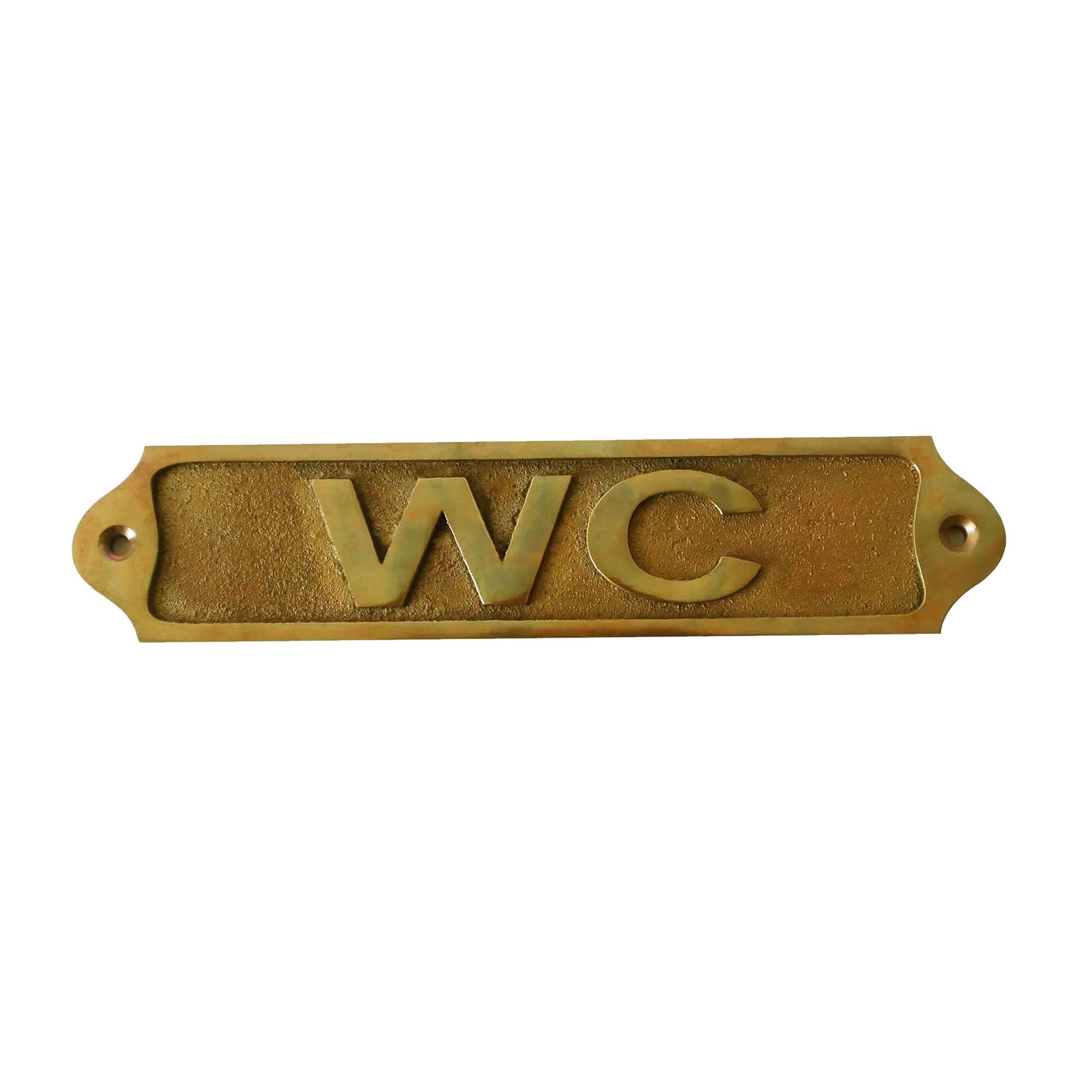 Solid Brass Door Signs - WC, Vintage Antique Victorian Cast Metal