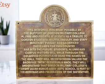 Custom Brass Memorial Plaque - Engraved Dedication Sign for Alumni, Donors, and Institutions use - Brass Dedication Wall Plaque