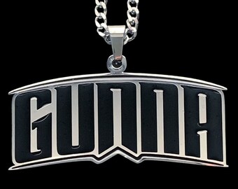 GUNNA Necklace! Stainless Steel & Black Enamel Pendant + Stainless Steel Chain (Wunna Young Thug Thugger Young Slime Life Young Stoner Life)