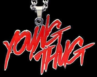 Young Thug Necklace! Stainless Steel & Red Enamel Pendant + Stainless Steel Chain (Thugger Young Slime Life Young Stoner Life Slatt Gunna)