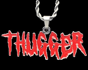 Young Thug THUGGER Necklace! Stainless Steel & Red Enamel Pendant + Stainless Steel Chain (Young Slime Life Young Stoner Life Slatt Gunna)