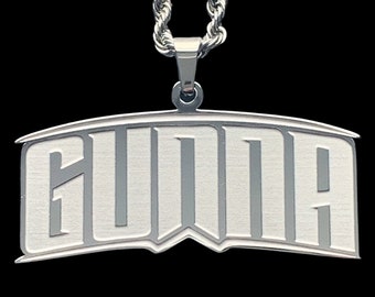 GUNNA Necklace! Etched Stainless Steel Pendant + Stainless Steel Chain (Wunna Young Thug Thugger Young Slime Life Young Stoner Life Slatt)