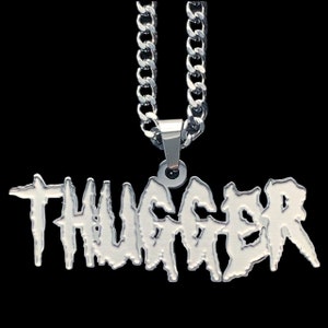 Young Thug THUGGER Necklace! Etched Stainless Steel Pendant + Stainless Steel Chain (Young Slime Life Young Stoner Life Slatt Gunna Wunna)