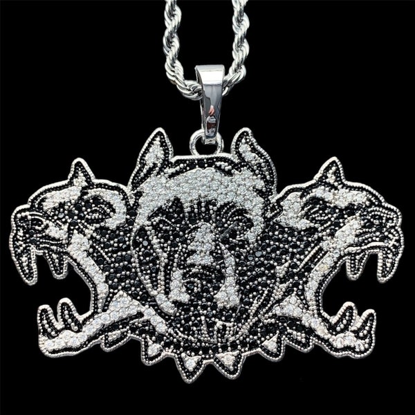 City Morgue WarDogs Necklace! Iced Out Cubic Zirconia Pendant + Stainless Steel Chain (ZillaKami SosMula As Good As Dead MST Trap Metal)