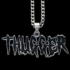 Young Thug THUGGER Necklace! Stainless Steel & Black Enamel Pendant + Stainless Steel Chain (Young Slime Life Young Stoner Life Slatt Gunna)