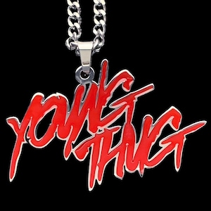 Young Thug Necklace! Stainless Steel & Red Enamel Pendant + Stainless Steel Chain (Thugger Young Slime Life Young Stoner Life Slatt Gunna)