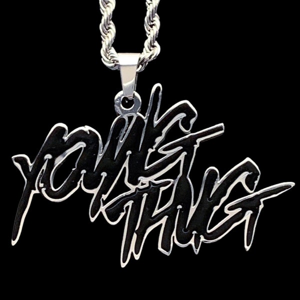 Young Thug Necklace! Stainless Steel & Black Enamel Pendant + Stainless Steel Chain (Thugger Young Slime Life Young Stoner Life Slatt Gunna)