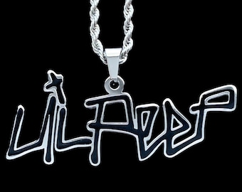 Lil Peep-ketting! Hanger van roestvrij staal en zwart email + ketting naar keuze (Gustav Ahr GBC Hellboy CryBaby GothBoiClique Goth Angel Sinner)