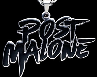 ¡Collar Post Malone! Colgante de acero inoxidable y esmalte negro + cadena de acero inoxidable (Beerbongs y Bentleys Posty Stoney White Iverson)