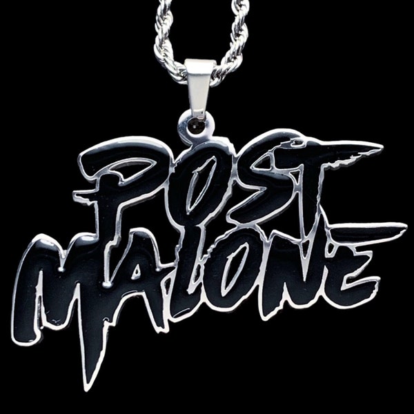 Post Malone Necklace! Stainless Steel & Black Enamel Pendant + Stainless Steel Chain (Posty Stoney White Iverson Beerbongs and Bentleys)