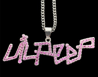 Lil Peep Necklace! Iced Light Pink Cubic Zirconia & Silver Plated Pendant + Choice of Chain (Gustav Ahr GBC Hellboy CryBaby GothBoiClique)