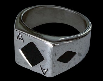 Bague As de diamants ! Bague A en acier inoxydable disponible dans les tailles US 6-12 (cartes à jouer Lil Peep Poker)