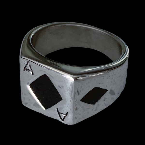 Karo-Ass Ring! Edelstahl A-Ring erhältlich in den US-Größen 6-12 (Lil Peep Poker Spielkarten)