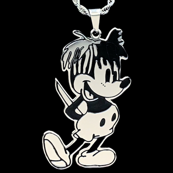 XXXtentacion Mickey X Necklace! Stainless Steel & Black Enamel Pendant + Choice of Chain (Jahseh Onfroy LLJ Bad Vibes Forever Revenge)