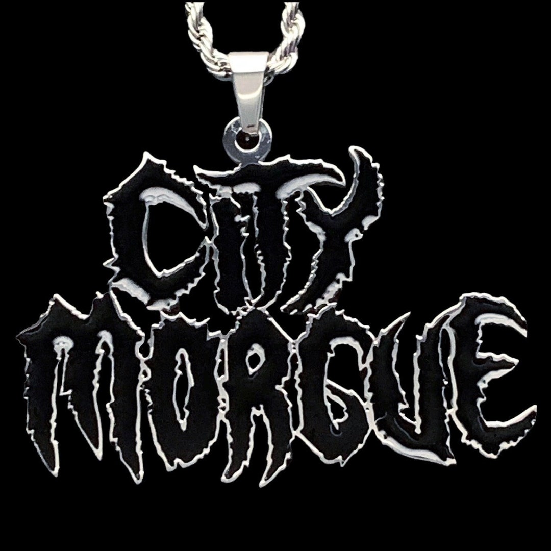 CITY Necklace Stainless Steel & Black Enamel Pendant Stainless