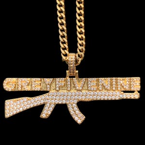 Suicideboys G59 AK Necklace! Gold Iced Out Cubic Zirconia Pendant + Stainless Steel Chain (Grey59 YungXrist Ruby da Cherry Grey Day Grey59)