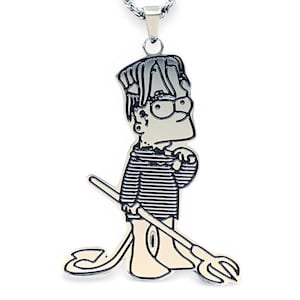 Lil Peep Helboy Bart Necklace! Stainless Steel & Black Enamel Pendant + Choice of Chain (Gustav GBC Hellboy CryBaby GothBoiClique Simpsons)