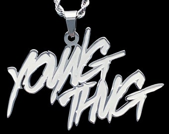 Young Thug Necklace! Etched Stainless Steel Pendant + Stainless Steel Chain (Thugger Young Slime Life Young Stoner Life Slatt Gunna Wunna)