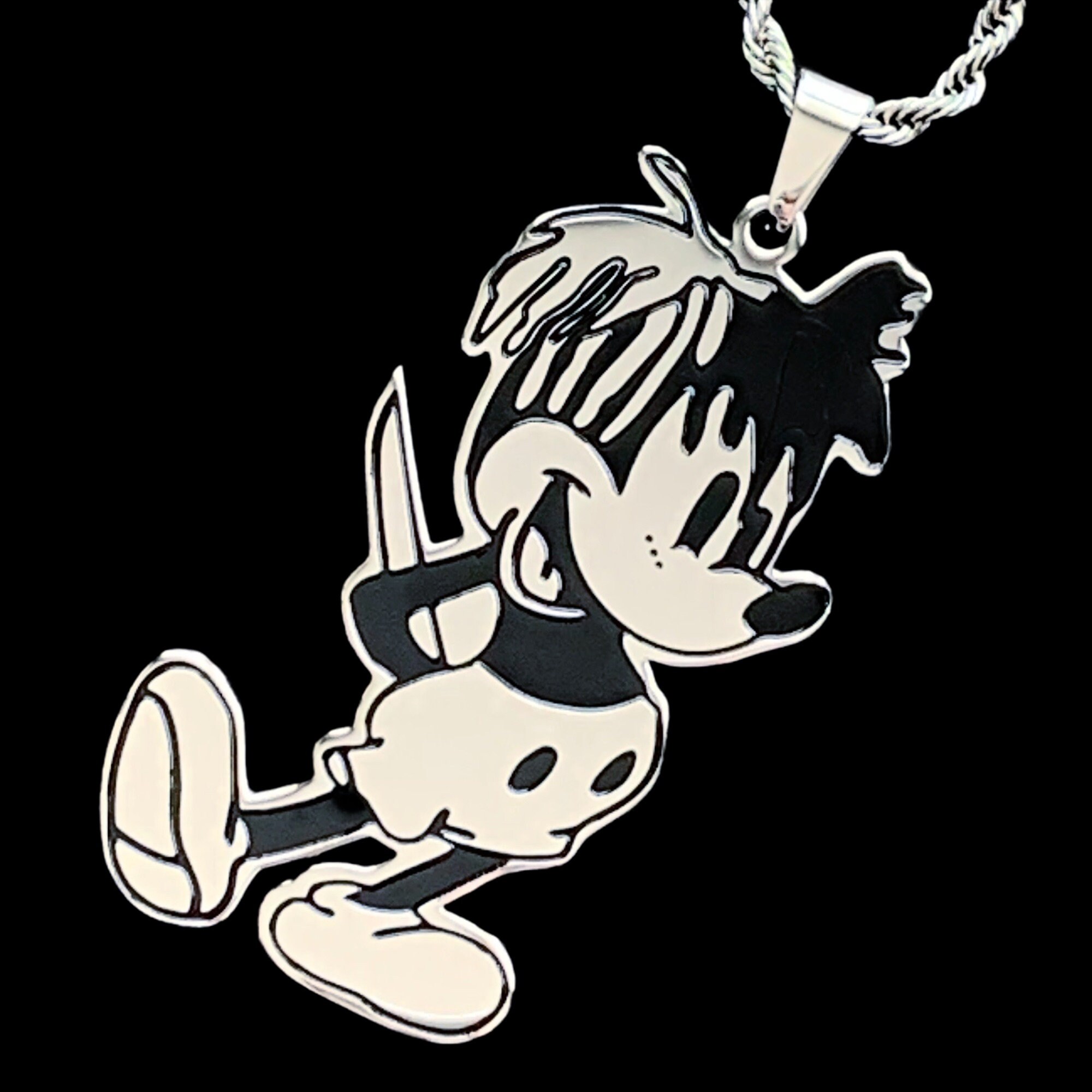 Xxxtentacion Mickey X Necklace! Stainless Steel & Black Enamel