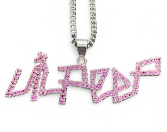 Collar Lil Peep / Colgante de circonita cúbica rosa hielo, cadena de plata