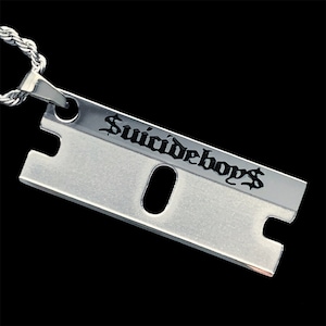 Suicideboys Razor Necklace! Reversible Stainless Steel & Black Enamel Pendant + Stainless Steel Chain (G59 Grey59 Yung Xrist Ruby da Cherry)