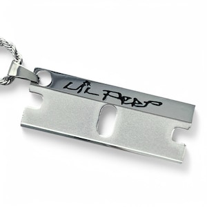 Lil Peep &#39;Let Me Bleed 2&#39; Razor Necklace! Stainless Steel & Black Enamel Pendant + Choice of Chain (Gustav Ahr GBC Hellboy GothBoiClique)