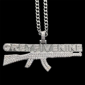Suicideboys G59 AK Necklace! Iced Out Cubic Zirconia Pendant + Stainless Steel Chain (Grey59 Yung Xrist Ruby da Cherry Grey Day Grey59)
