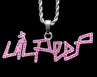 Lil Peep-ketting! Donkerroze ijsblauwe zirkonia en verzilverde hanger + ketting naar keuze (Gustav Ahr GBC Hellboy CryBaby GothBoiClique)