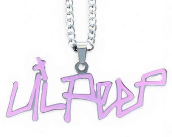 Lil Peep-ketting! Hanger van roestvrij staal en roze email + ketting naar keuze (Gustav Ahr GBC Hellboy CryBaby GothBoiClique Goth Angel Sinner)