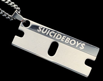 SUICIDEBOYS Razor Necklace! Reversible Stainless Steel Pendant + Stainless Steel Chain (G59 Grey59 Yung Xrist Ruby da Cherry Grey Day)