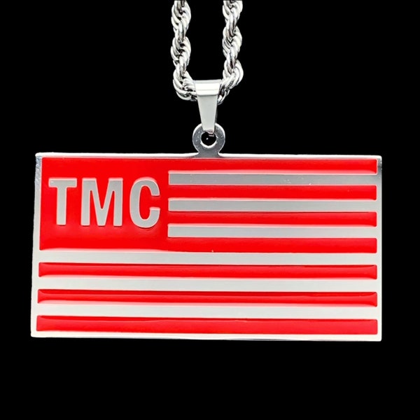 Nipsey Hussle TMC Flag Necklace! Stainless Steel & Red Enamel Pendant + Stainless Steel Chain (Victory Lap All Money In Marathon Continues)