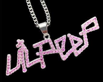 Lil Peep Necklace! Iced Light Pink Cubic Zirconia & Silver Plated
