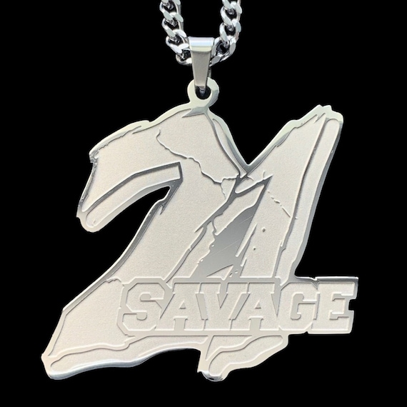 21 SAVAGE Necklace! Etched Stainless Steel Pendant + Stainless