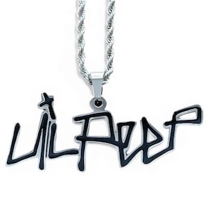 Lil Peep Necklace! Stainless Steel & Black Enamel Pendant + Choice of Chain (Gustav Ahr GBC Hellboy CryBaby GothBoiClique Goth Angel Sinner)