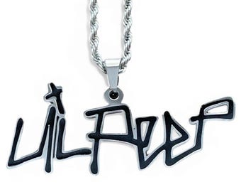 Collar de Lil Peep: Colgante de acero inoxidable y esmalte negro