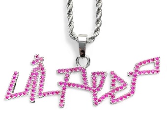 Lil Peep-ketting: ijskoude donkerroze hanger met zirkonia, verzilverd