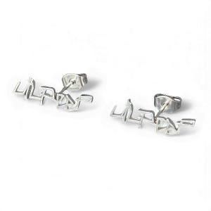 May include: A pair of silver earrings with the word "Lil Peep" spelled out in a stylized font.