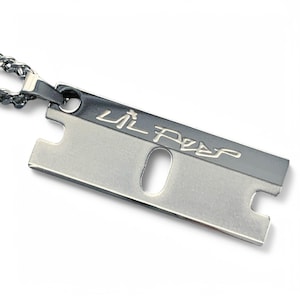 Lil Peep &#39;Let Me Bleed 2&#39; Razor Necklace! Etched Stainless Steel Pendant + Choice of Chain (Gustav Ahr GBC Hellboy CryBaby GothBoiClique)