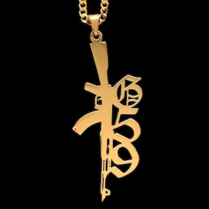 Suicideboys G59 Rifle Necklace! Gold Polished Steel Pendant + Stainless Steel Chain (Grey59 YungXrist Ruby da Cherry Grey Five Nine)