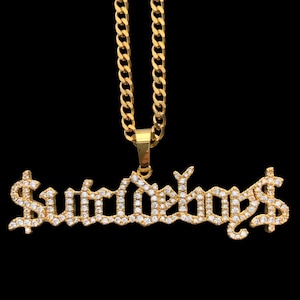 Suicideboys Halsband! Guldfärgad Iced Cubic Zirconia Hänge + Rostfritt Stålkedja (G59 Grå59 YungXrist Ruby da Cherry Grå Five Nine Grå Dag)